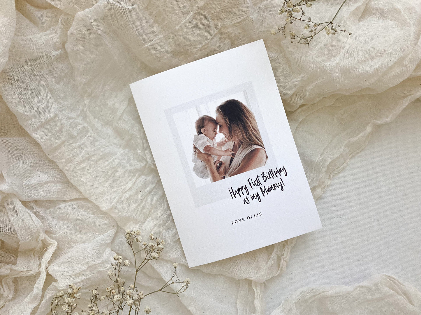 Happy first birthday as my mummy, personalised first birthday as my mummy card, personalised photo card, Polaroid style card , celebrating first birthday as a mum mummy, love baby , first time mum