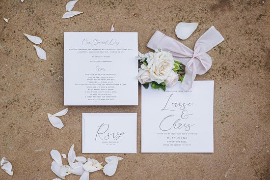 Louise & Chris bespoke wedding stationery design by In The Details Design, Romantic Aubry Wedding stationery Design