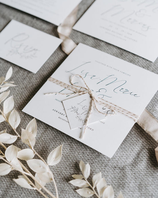 Lisa-Marie & Marcus bespoke wedding stationery design by In The Details Design, Aubry calligraphy boho wedding invite design