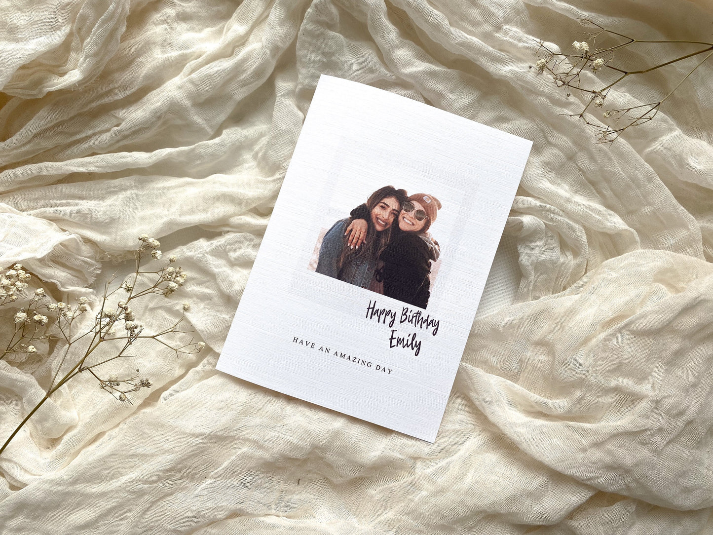 Polaroid style Happy Birthday Personalised name card