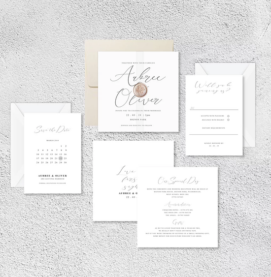 In The Details Aubree House Wedding Invite Collection, Most popular wedding stationery design, Calligraphy romantic wedding invite design 