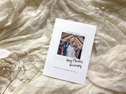 Happy first wedding anniversary card, happy anniversary, personalised happy first wedding anniversary card , photo card , mr and mrs card