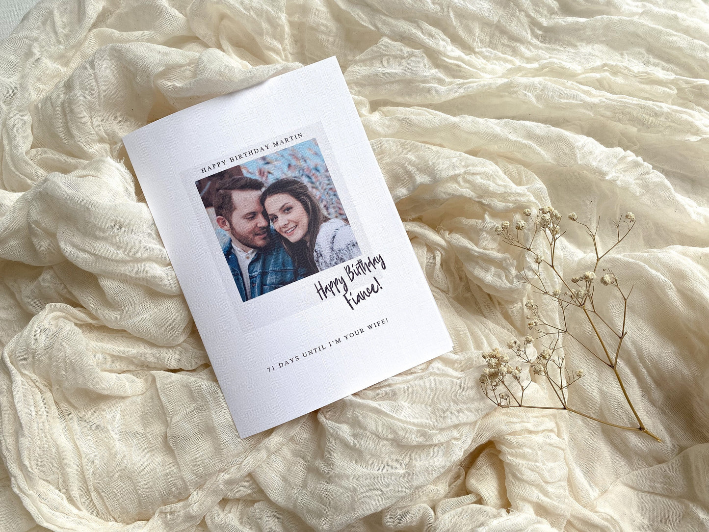 Happy birthday fiancé Polaroid style photo card, birthday card, happy birthday, number of days until I’m your wife, fiancé, husband to be , personalised fiancé birthday card,fiancée card