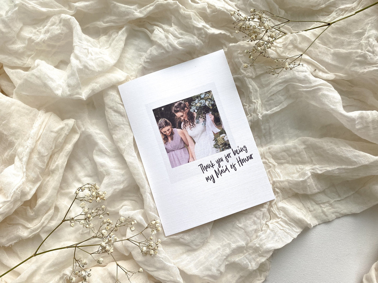 Thank you for being my bridesmaid card,maid of honour card, photo card , personalised thank you card , Polaroid style card