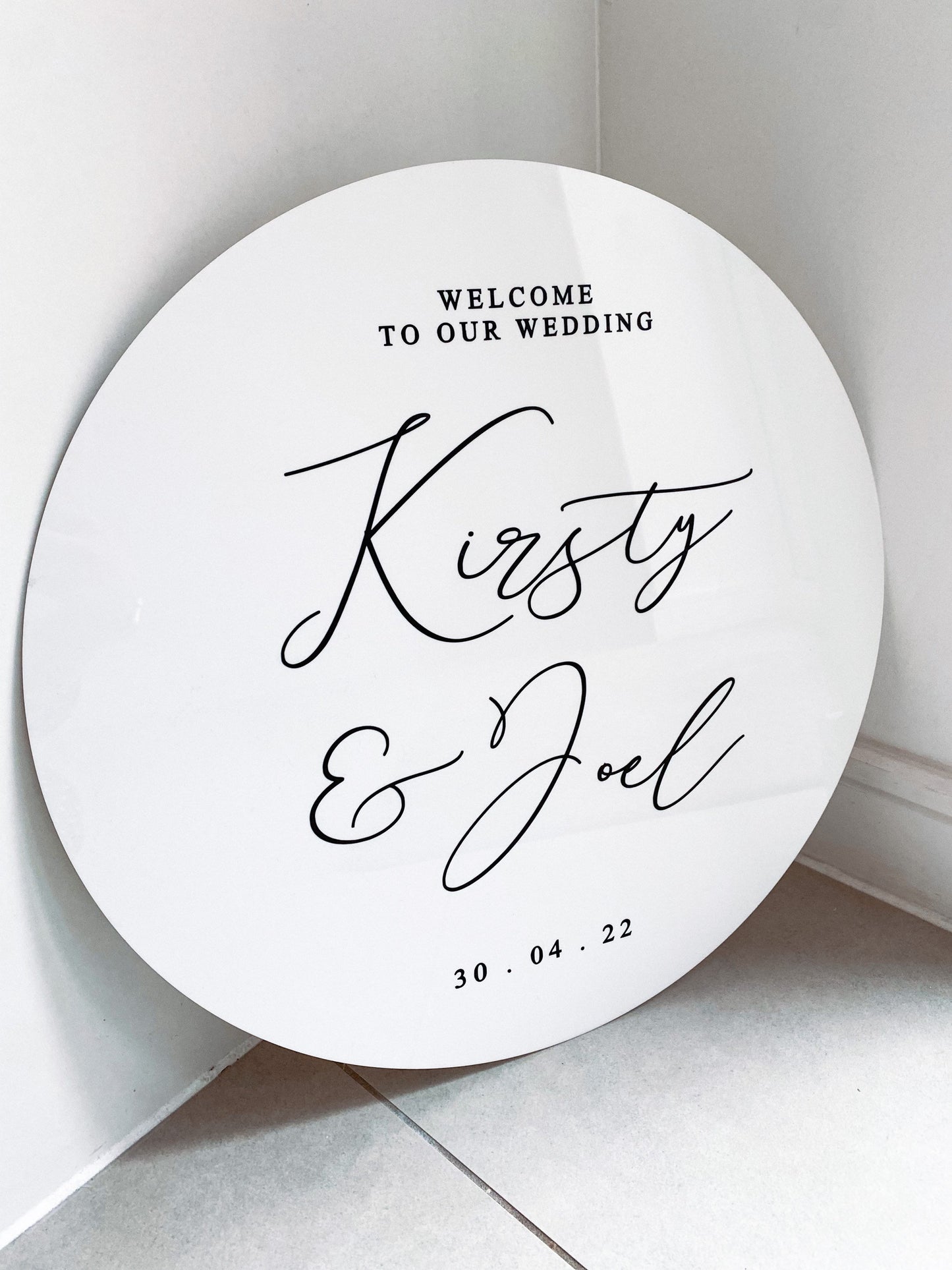 Acrylic wedding welcome sign, calligraphy style