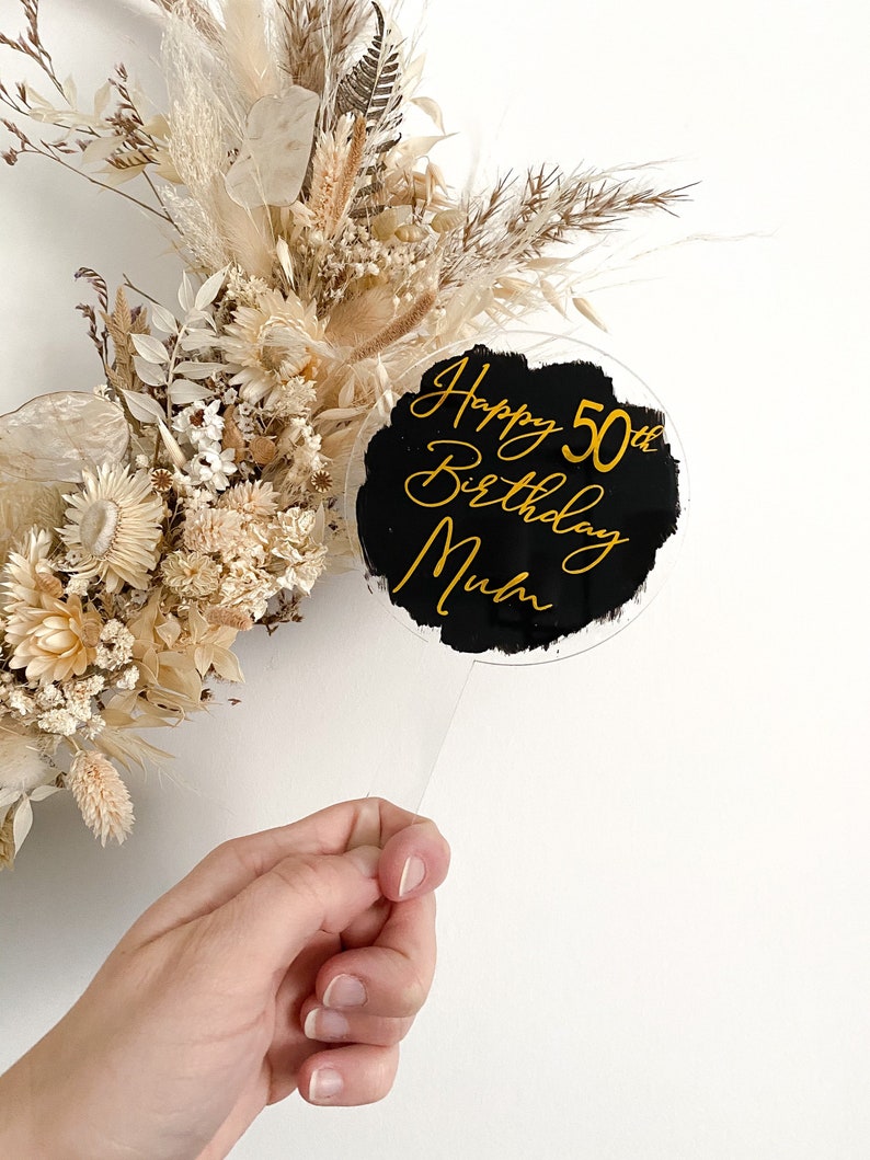 Acrylic Happy Birthday Age Cake Topper calligraphy style