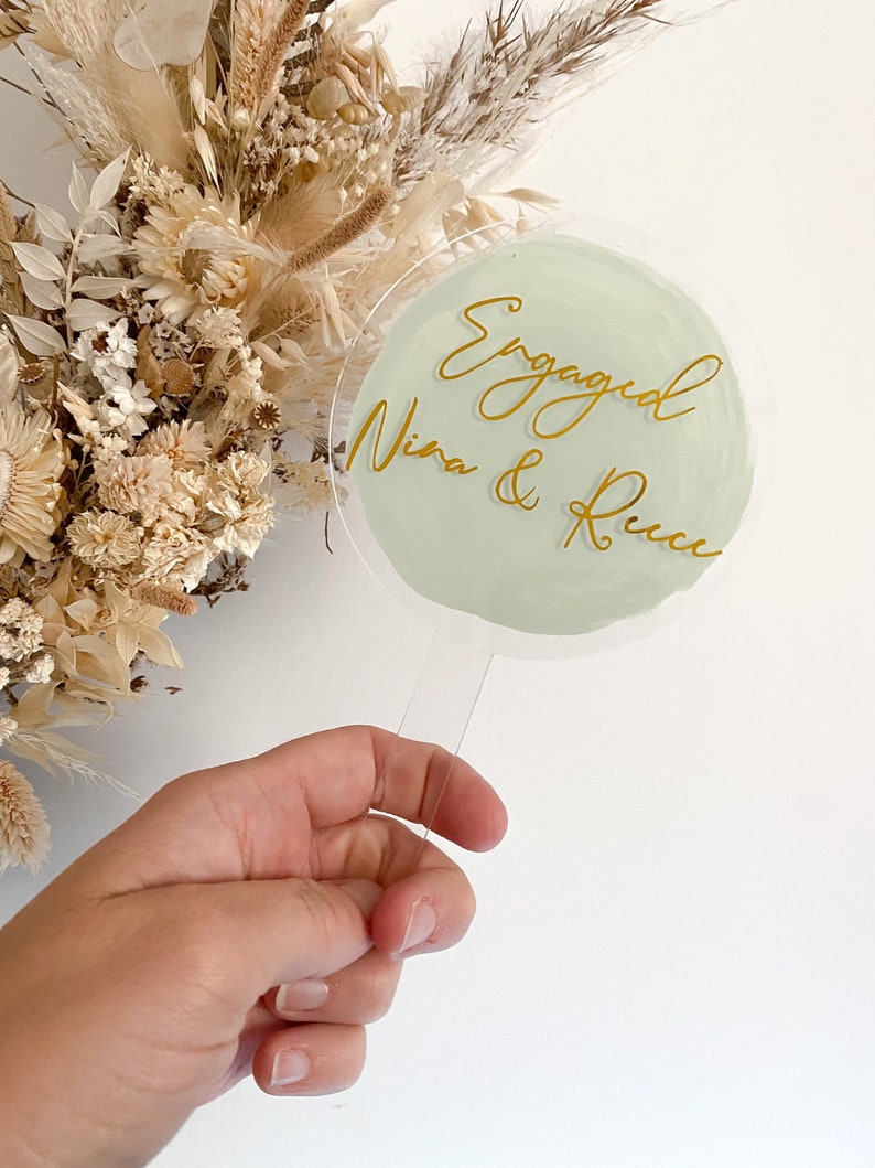 Engagement cake topper, personalised engagement cake topper, date, engagement date, happy engagement, acrylic engagement cake topper with the couples names and engagement date