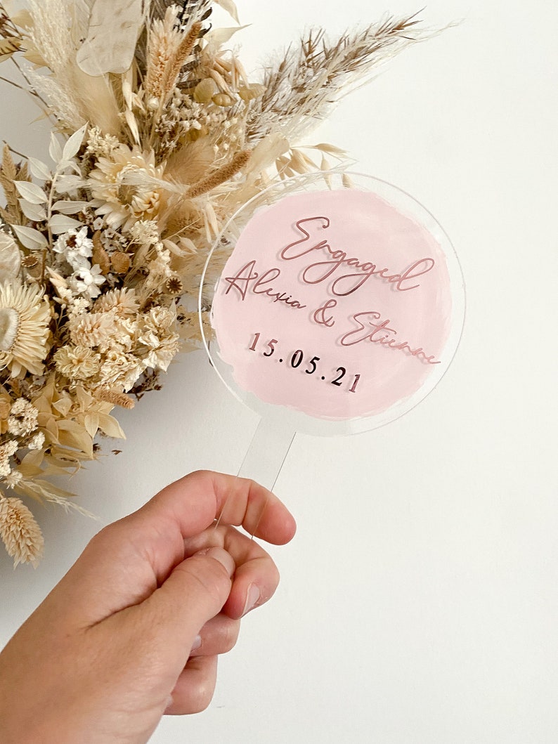 Engagement cake topper, personalised engagement cake topper, date, engagement date, happy engagement, acrylic engagement cake topper with the couples names and engagement date