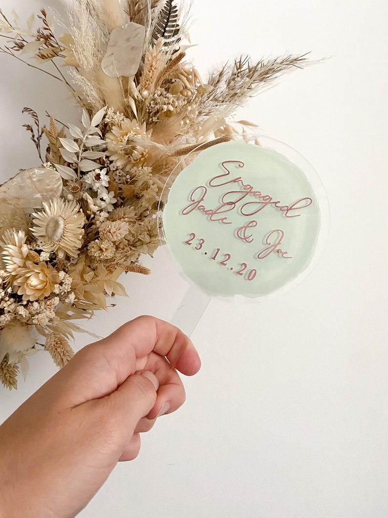 Engagement cake topper, personalised engagement cake topper, date, engagement date, happy engagement, acrylic engagement cake topper with the couples names and engagement date