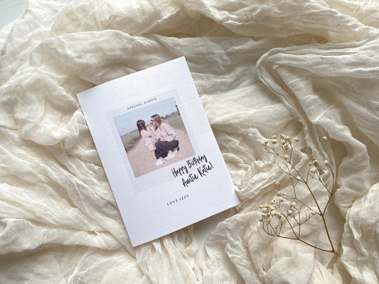 Polaroid style photo card, special auntie, relation card, photo birthday card, Polaroid birthday card