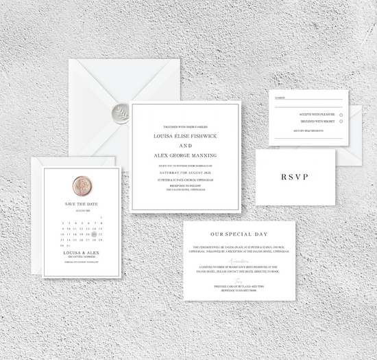 In The Details Bella House Wedding Invite Collection, Traditional wedding stationery design, formal invite suite, Modern and minimal wedding invite