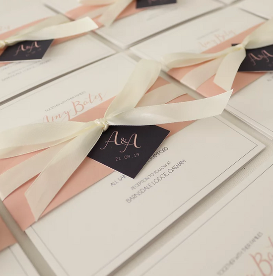 Amy & Andrew bespoke wedding stationery design by In The Details Design, Pink traditional wedding invite design