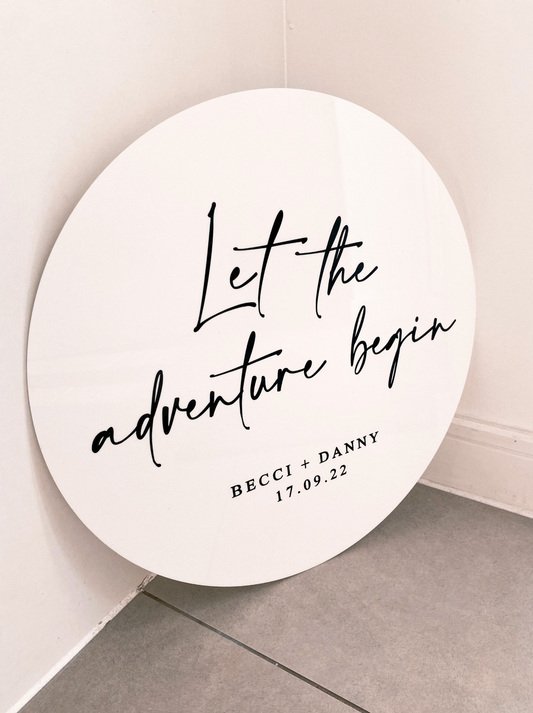 Welcome sign, ‘let the adventure begin’ personalised sign.