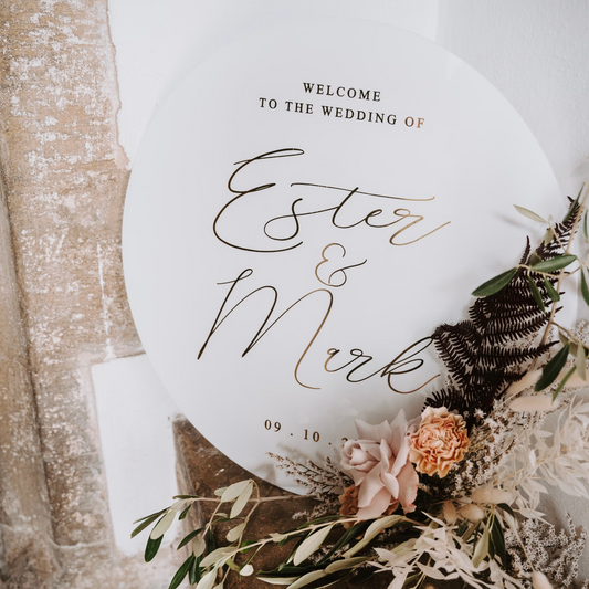 Acrylic wedding welcome sign, calligraphy style