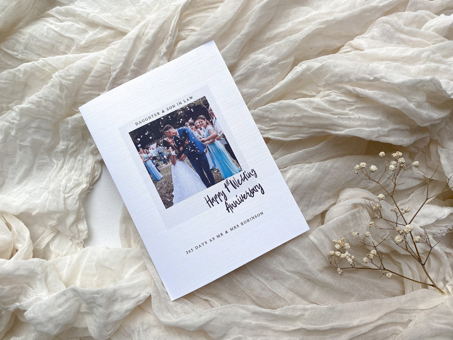 Happy wedding anniversary son and daughter in law,happy 1st wedding anniversary, happy first wedding anniversary, daughter and son in law. Relation wedding anniversary, personalised wedding Anniversary card, Polaroid style photo anniversary card . 365 days and husband and wife , 365 days married 