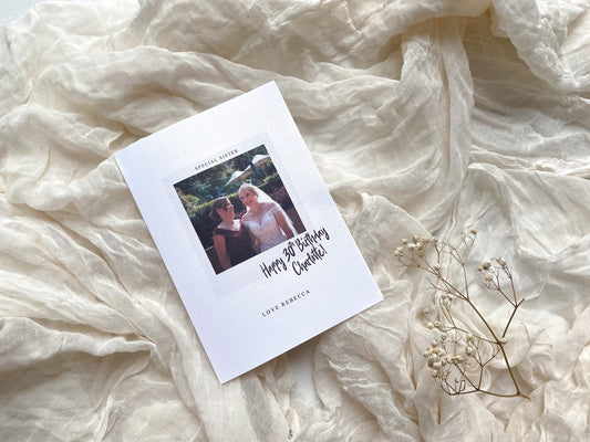 Polaroid style birthday card, photo card, age card, special sister birthday card,