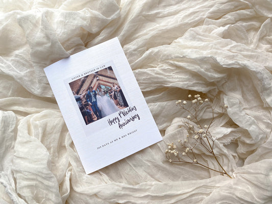 Happy wedding anniversary brother and sister in law,happy 1st wedding anniversary, happy first wedding anniversary, sister and brother in law. Relation wedding anniversary, personalised wedding Anniversary card, Polaroid style photo anniversary card