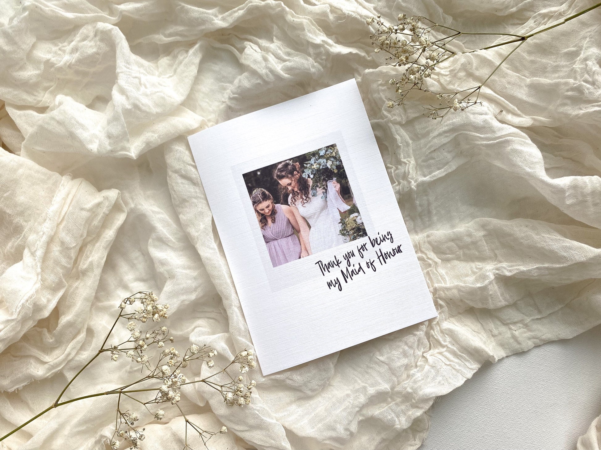 Thank you for being my bridesmaid card,maid of honour card, photo card , personalised thank you card , Polaroid style card 