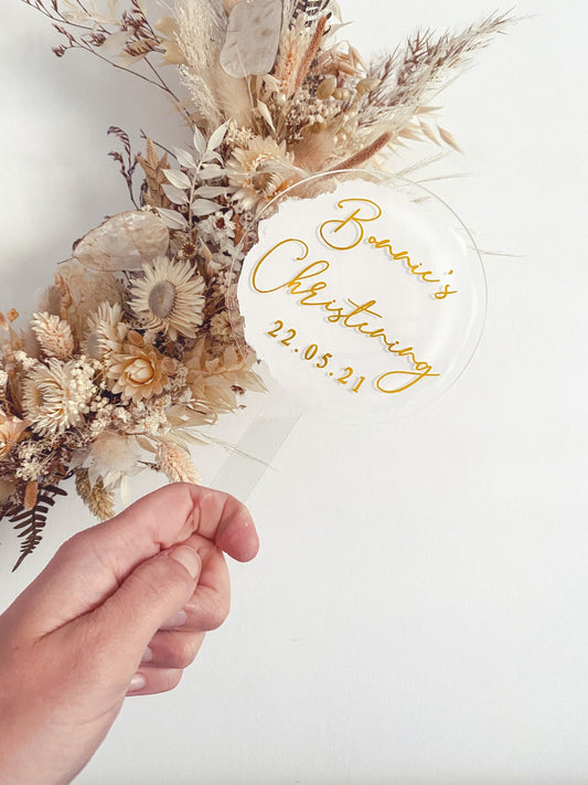 Acrylic Christening Cake Topper calligraphy style
