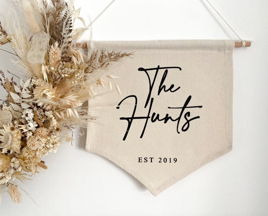 Personalised family banner flag, Family gift, new home gift, wall decor