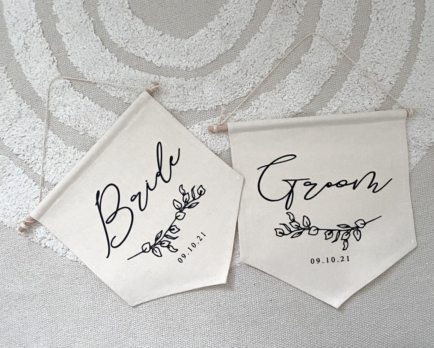Bride and Groom wedding banner flags, wedding chair signs,