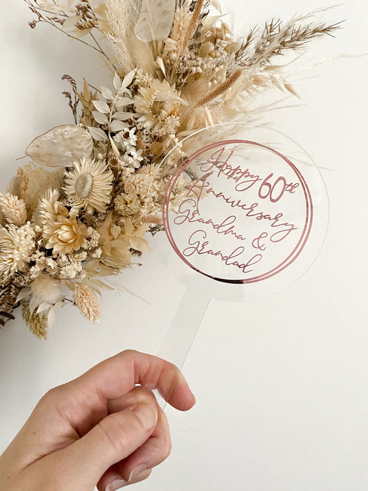 Happy anniversary cake topper, acrylic cake topper, happy 60th wedding anniversary