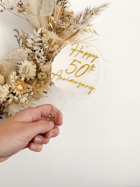 Happy 50th wedding anniversary cake topper, anniversary cake topper, happy anniversary, acrylic wedding anniversary cake topper , cake paddle