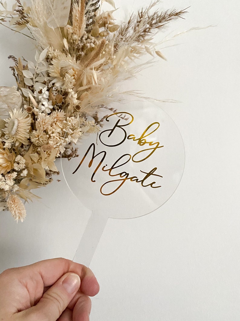 Acrylic Baby shower Cake Topper calligraphy style (Baby Surname)