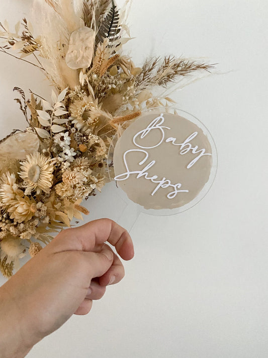 Baby shower cake topper, acrylic cake topper, baby surname cake topper, neutral baby shower