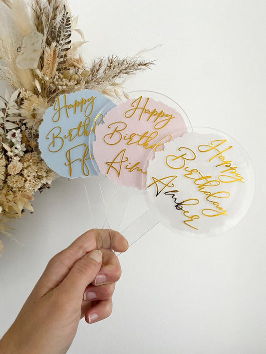 Happy birthday cake topper, happy birthday personalised acrylic cake topper