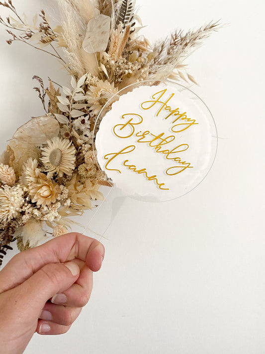 Acrylic Happy Birthday Cake Topper calligraphy style