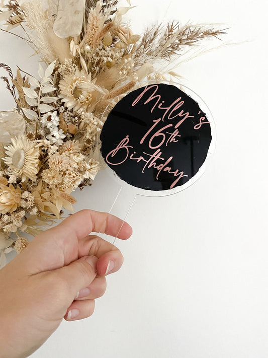 Happy birthday age cake topper, happy 16th birthday cake topper, personalised acrylic cake topper