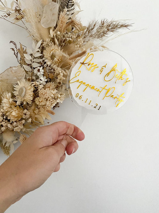 Engagement cake topper, personalised engagement cake topper, date, engagement date, happy engagement, acrylic engagement cake topper with the couples names and engagement date, engagement party cake topper