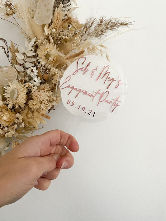 Engagement cake topper, personalised engagement cake topper, date, engagement date, happy engagement, acrylic engagement cake topper with the couples names and engagement date