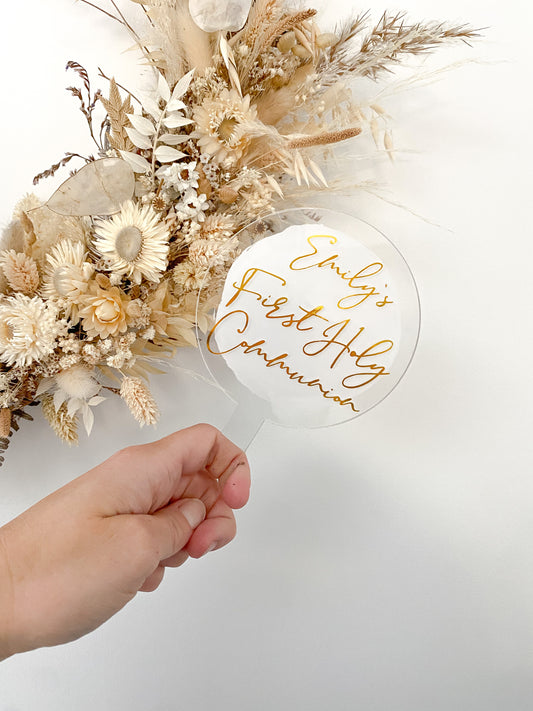 Acrylic First Holy Communion Cake Topper calligraphy style