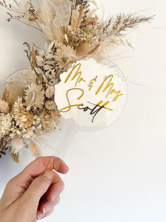 Personalised wedding cake topper, mr and mrs cake topper, wedding date cake topper